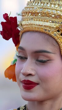 Close Up Portrait of a Thai Khon Dancer in Traditional Costume