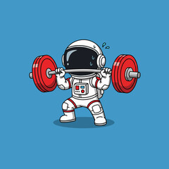Cute Astronaut Lifting Weights in Space. © Arviz