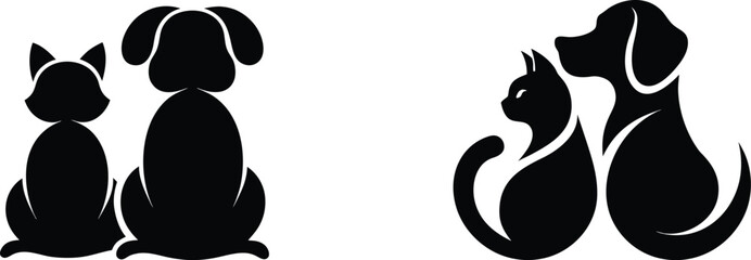 Dog and cat silhouette vector illustration, animals friends vector isolated on transparent background. © meerobeul