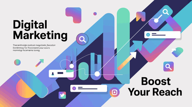 Digital marketing infographic with boost reach concept and colorful abstract background