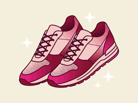 Stylish Pink and Burgundy Sneakers Illustration, Modern Vector Graphic of Athletic Running Shoes for Fitness and Lifestyle Fashion