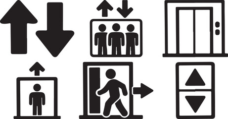 Elevator and Lift Direction Icons Set Black and White Vector Collection © Muzamil