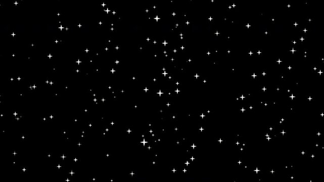 Beautiful twinkling white stars loop animation floating across a transparent background perfect for night sky or magic effect.