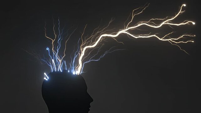 Neural pathways forming a lightbulb shape above a human head silhouette, creative idea and innovation metaphor. 