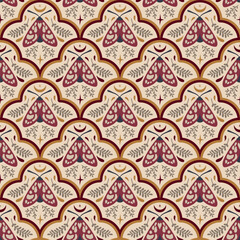 Vintage art deco seamless pattern. Vector pattern with moth, moon and stars. For textiles, home decor, packaging © GORBUSHA