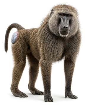 Olive Baboon Standing Full Body Isolated On White Background