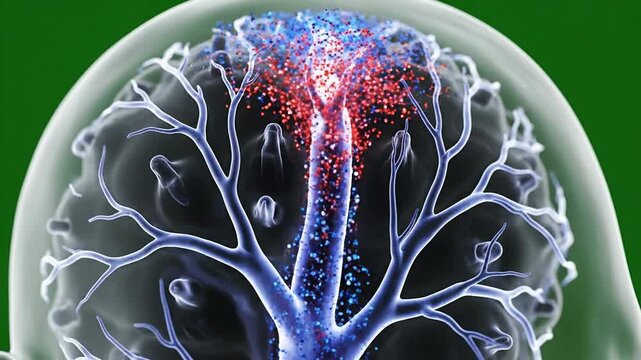 Macro View Of A Translucent Idealized Scalp Skin Surface Showcasing Vascular And Neural Structures With Green Background