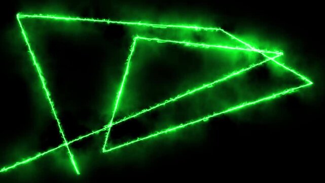 Green neon glowing geometric triangle lines abstract background