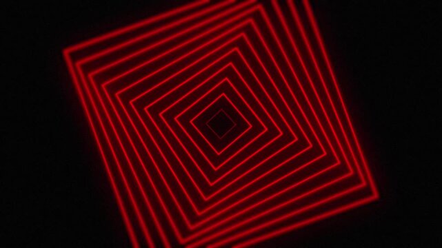 Red neon square tunnel abstract motion background
