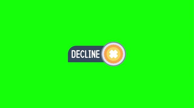A decline button and a downward red arrow animation on a green screen background.