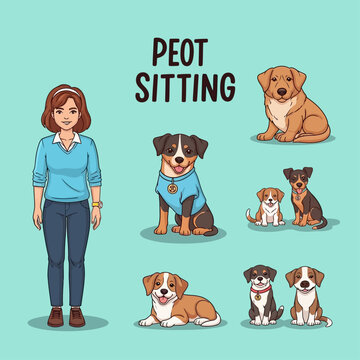 Woman with multiple pet dogs sitting.
