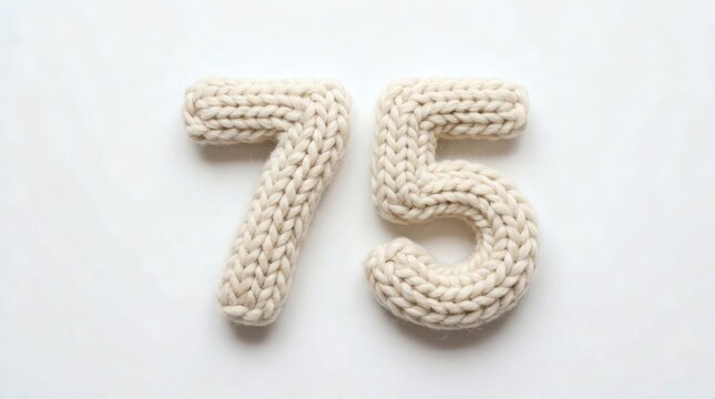 Knitted Number 75 on White Background for Creative Design