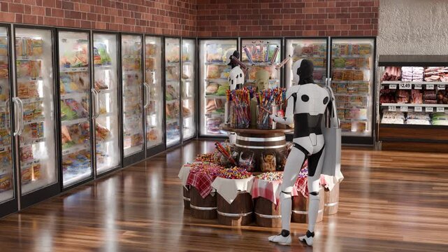 3D Robot at grocery supermarket
