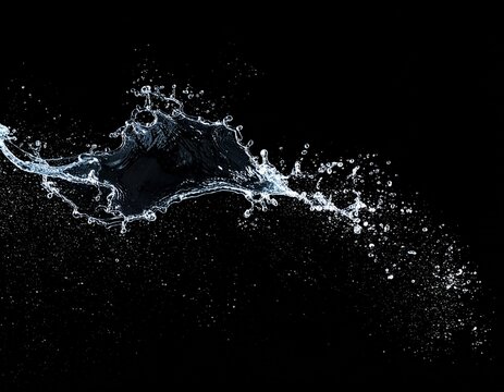 透明無色のスプラッシュする水しぶきのエフェクト素材　黒背景