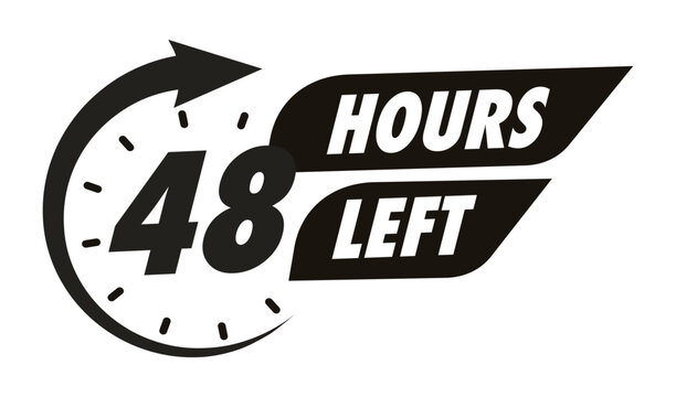 Timer 48 hours left with arrow watch sticker for promo offer, promotion, sale, social media post