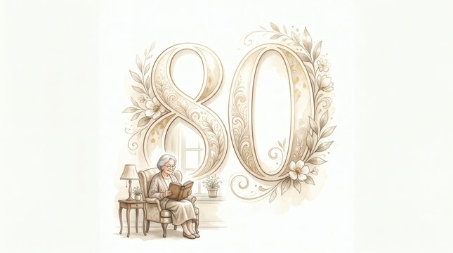 Elegant 80th Birthday Card Design with Vintage Floral Elements