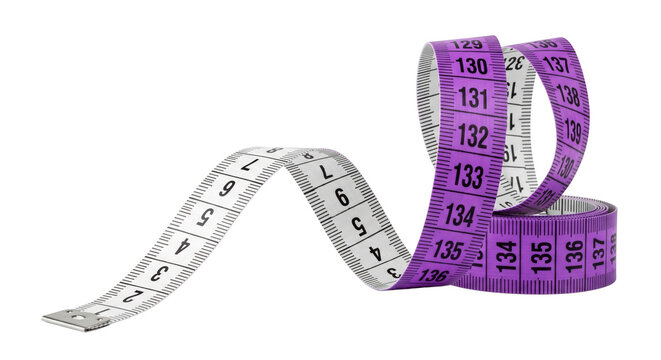 Purple Measuring Tape Uncoiled Isolated on White Background - Tailoring and Sewing Tool