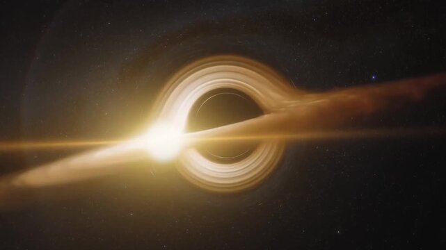 Animation of a supermassive black hole with glowing accretion disk.
