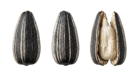 Fototapeta premium Sunflower Seeds: Whole, Unopened and Cracked Open Showing Kernel