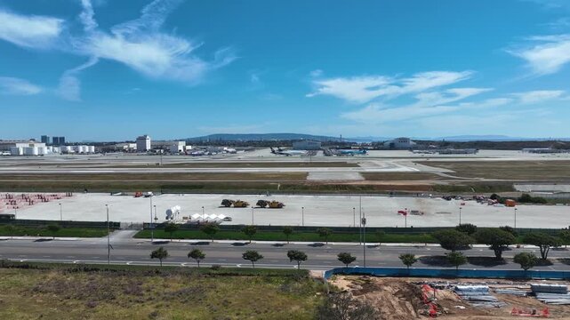 Wide aerial view of Los Angeles International Airport LAX arfield and runways