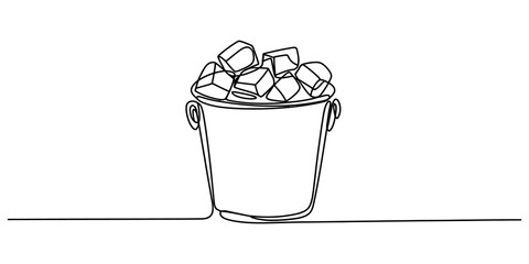 Continuous single line drawing of a metal bucket full of ice cubes © JCS Graphic Design 