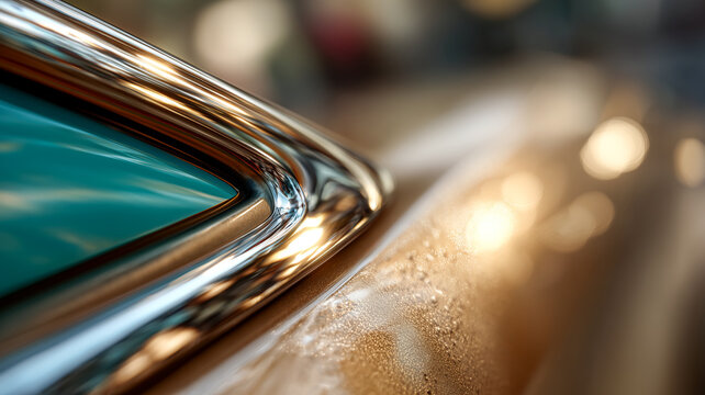 Automotive dashboard detail with chrome trim and warm light