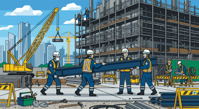 Construction workers building a structure