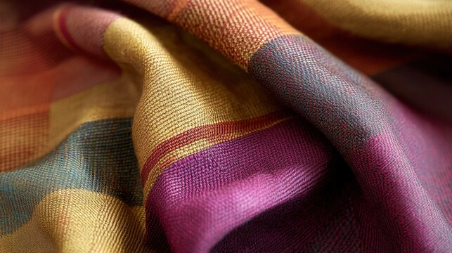 multicultural. Close-up of woven fabric in multicultural colors, symbolizing unity with warm earthy tones. event programs, museum guides, designed for cultural heritage projects and event programs.