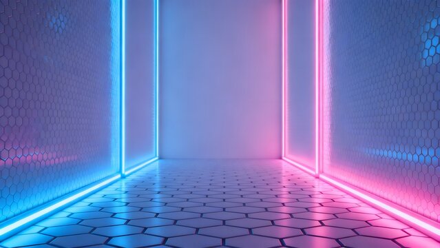 Neon lit hexagonal corridor
