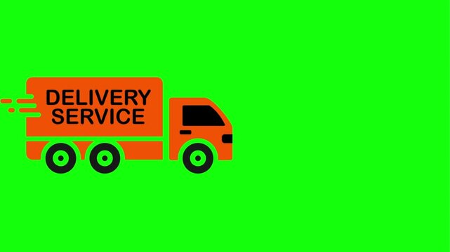 Delivery service truck icon animation with motion lines isolated on green screen background.