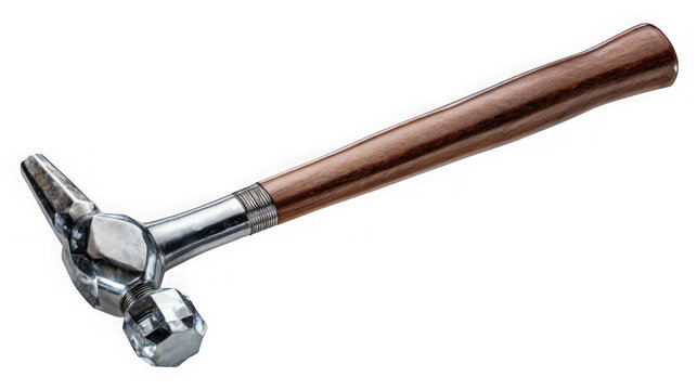 Ball peen hammer with wooden handle isolated on transparent background