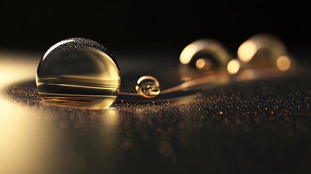 globules. Liquid mercury droplets rolling on a black surface, forming shimmering spheres. STEM education sheets, lab safety posters, designed for STEM education and laboratory safety posters.
