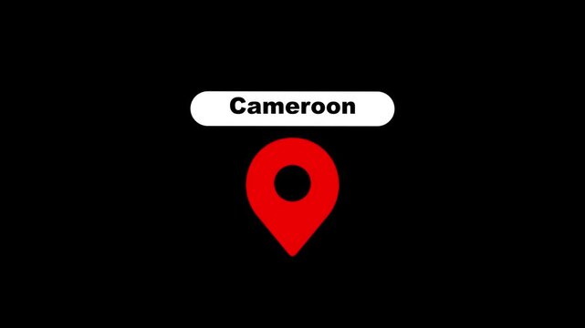 Cameroon location pin animation on black background, for travel and, mapping projects marker.