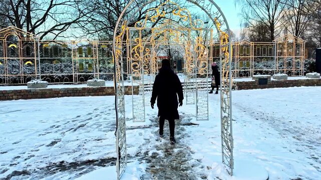 Scenic winter atmosphere with illuminated installation in JelgavaJelgava, Latvia