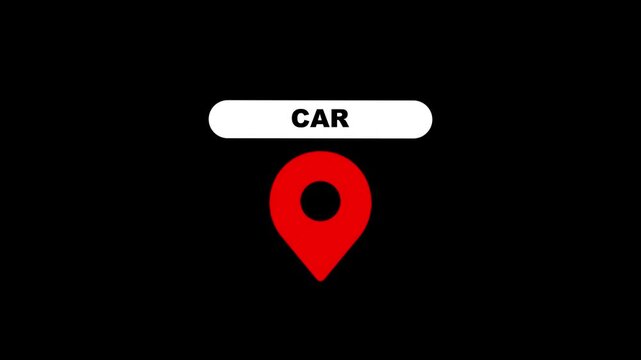 Minimalist car location map marker animation on black background, for navigation ui