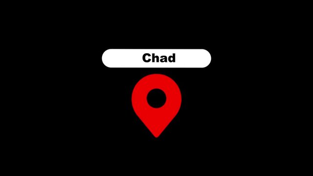 Chad country location pin animation on black background, for travel and, mapping projects africa