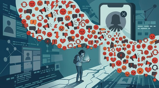 Digital harassment and online bullying concept illustration.
