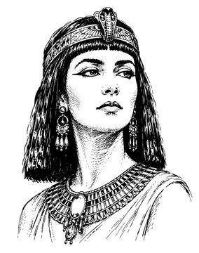 Cleopatra inspired Hand-Drawn Ink Vector Portrait Illustration Isolated on Transparent Background
