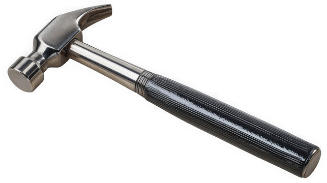 Ball peen hammer with black handle isolated on transparent background