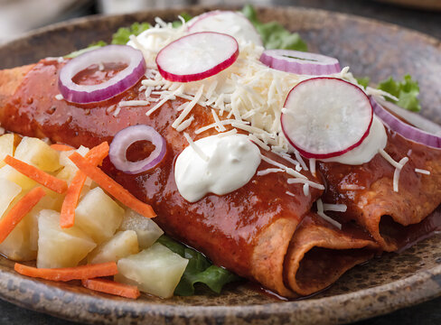 traditional colima sweet enchiladas with cream cheese radish topping