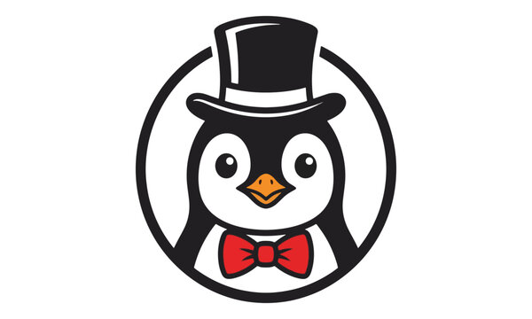 Penguin Mascot wearing Top Hat and Red Bowtie Logo