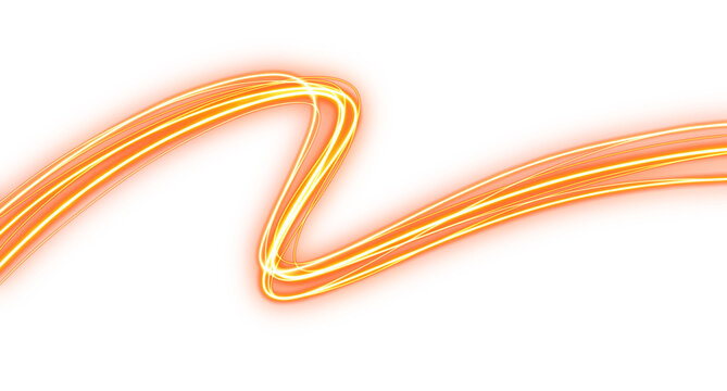Abstract orange neon light wave isolated on transparent background