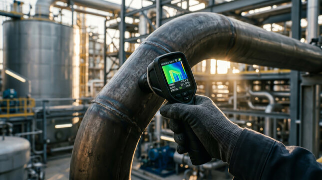 Detecting heat signatures on industrial pipes using thermal cameras ensures pipeline integrity, enhancing operational safety and market scalability for energy sectors.
