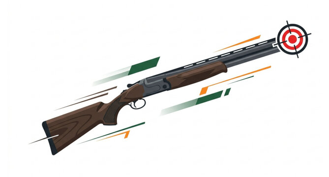 Minimal Hunting Shotgun with Target Icon Dynamic Shooting Vector Illustration