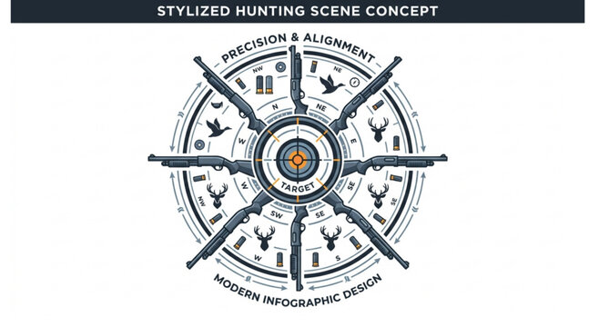 Circular Arrangement of Hunting Shotguns Around Target Icon Vector Illustration