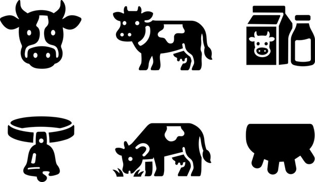 Vector icon cow farm milk cattle black silhouette collection