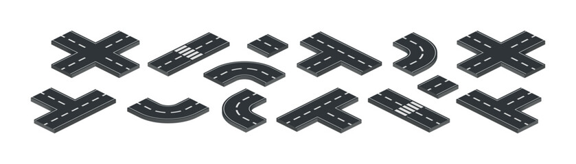 Isometric road intersection and junction elements for urban planning and game design © 11ua