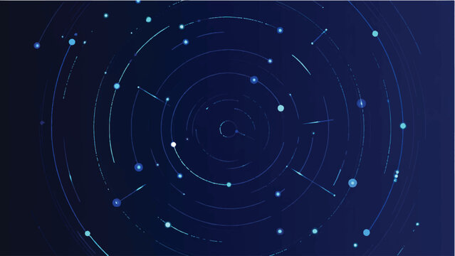 Abstract technology circle circuit background. Big data and AI concept. Thin lines with light dots on tech bg. Network pattern. Digital computer innovation banner on dark backdrop. Vector illustration