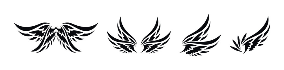 Obraz premium Collection of stylized black tribal wing designs on a white background