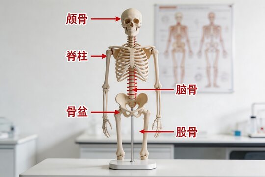 Human skeleton model with labeled bones